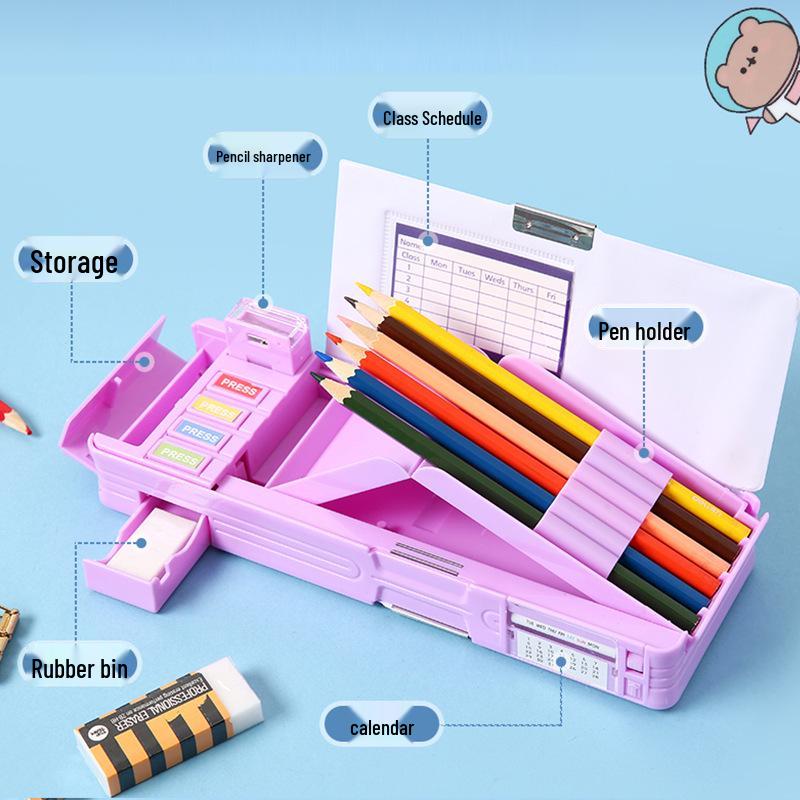 Creative Double-Layer Cartoon Pencil Box - Multifunctional, Large Capacity Stationery for Elementary Students