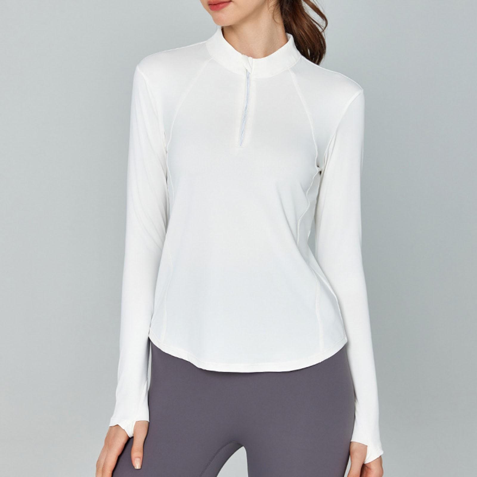 

Одежда для йоги, топы с длинными рукавами для женщин со светоотражающими полосками и полумолнией, спортивные топы с узкой талией и топы для фитнеса для бега XL белый