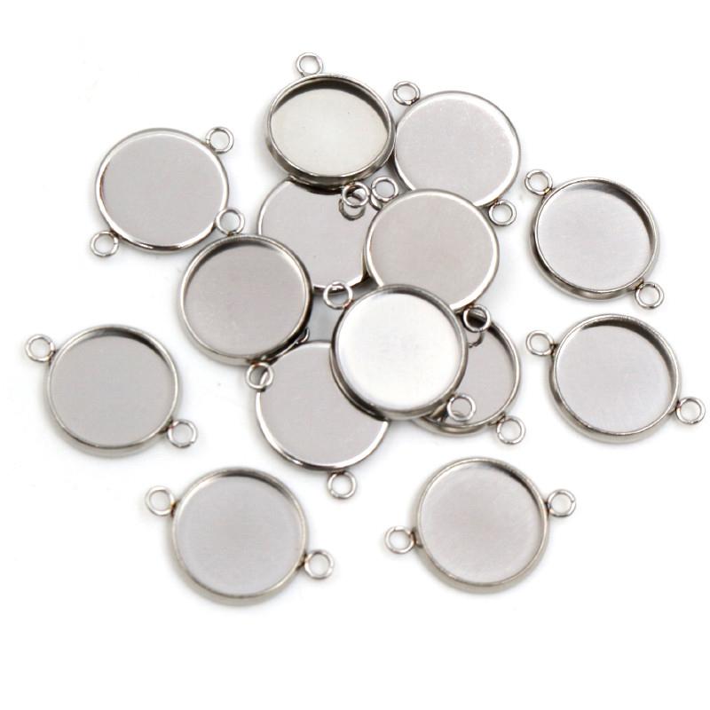 New 20pcs 12mm Inner Size Stainless Steel Gold Plated Single/Double Loop Style Cabochon Base Cameo Setting Charms Pendant Tray
