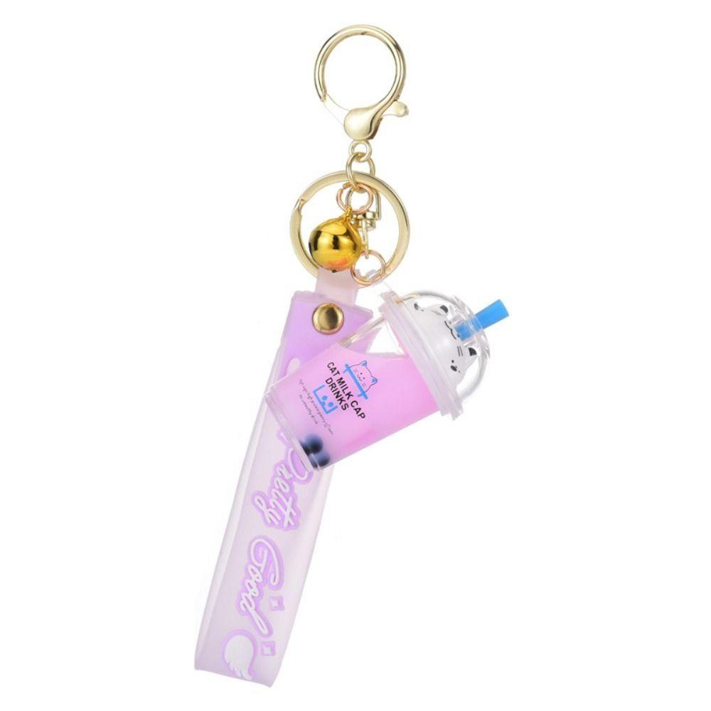 Pearl Key Chain Soft Drink Keyring Floating Drink Keyring Cat Pearl Milk Tea Cup Keychain