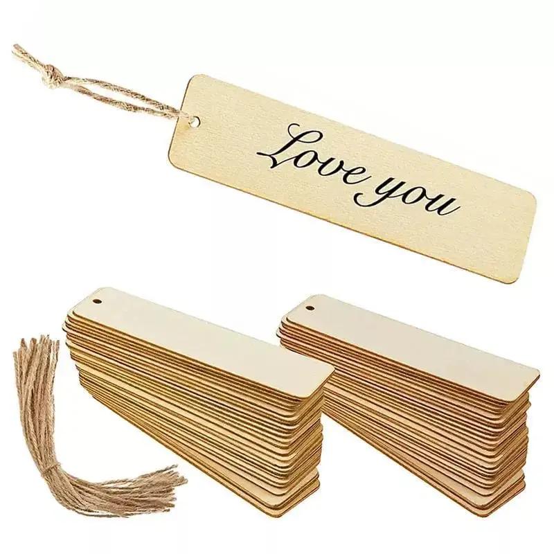 Dřevěné záložky, velké prázdné záložky s lany, dřevěné záložky na knihy, obdélníkové tenké závěsné visačky s otvory pro kutily 5/10/20/36 ks