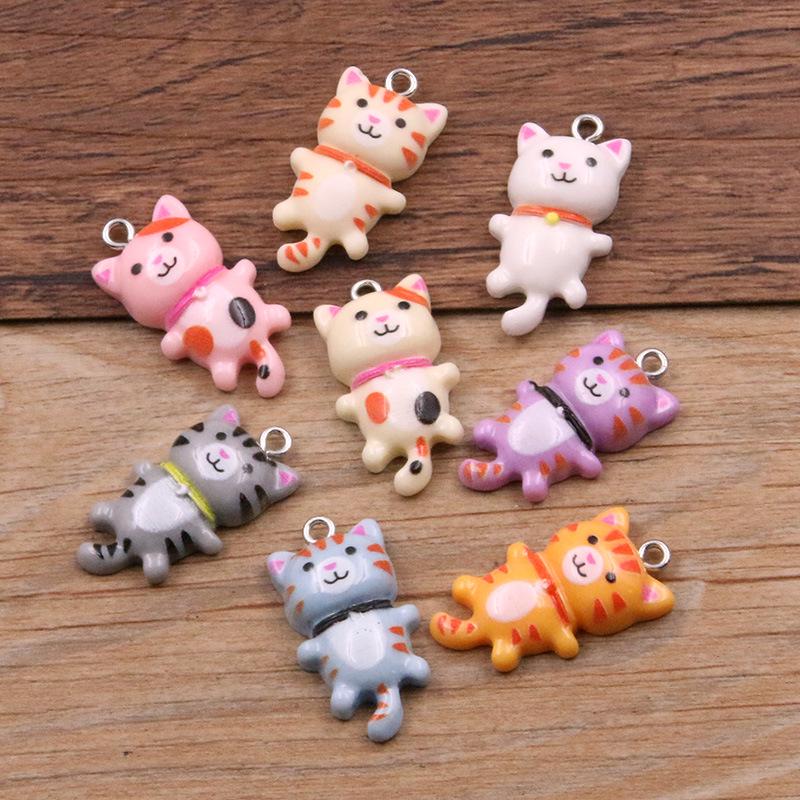 DIY Resin Cartoon Kitten Charms: 8 Colors, 15x29mm Pendants for Jewelry
