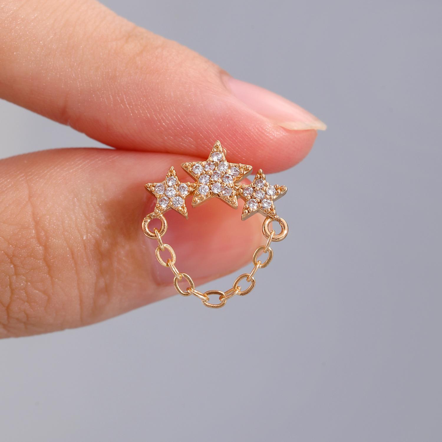 

2024 Fashion Gold Color Star Chain Dangle Earrings For Women Fine Zircon Piercing Stud Earrings Set Fashion Zircon Wholesale