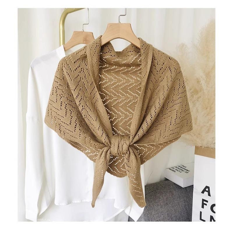 Korean Japanese Style Solid Striped Hollow Large Triangle Scarf For Women