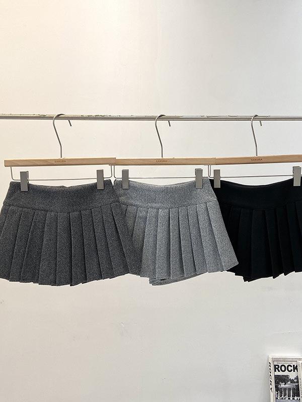 Korean Style High Waist Gray Wool Pleated Mini Skirt for Women - Sexy, Versatile, Anti-Exposure, Slimming, Autumn/Winter