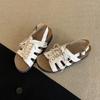 New hollow lace-up Roman shoes for women to wear retro round head versatile thick-soled beach sandals