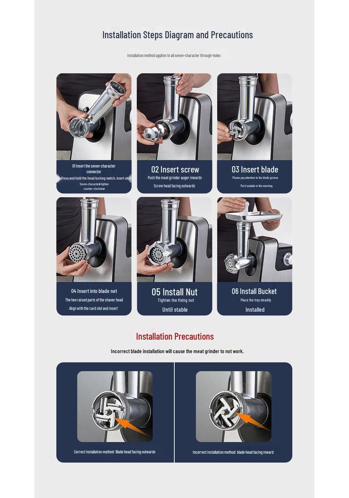Dual-Speed Multifunction Electric Vegetable and Meat Grinder with Sausage Stuffer & Slicer