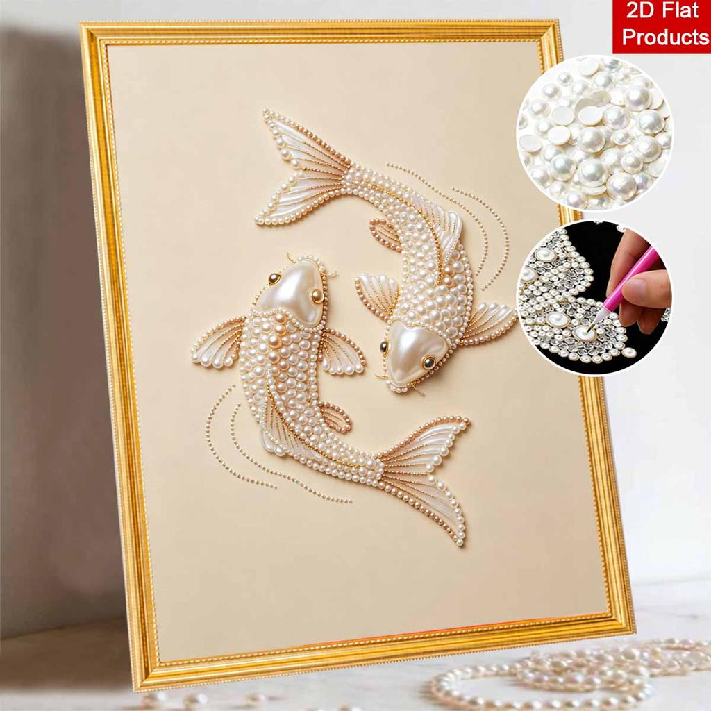 Pearl Art Painting Home Wall Decor Koi Fish Pearl Gemstone Painting Picture Crafts Adult/Beginner Gift Creative Home Decor Unframed Wall Art