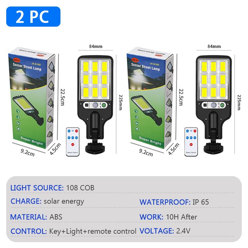108COB Solar Street Light Outdoor Wireless Solar Outdoor Waterproof LED Wall Lamp Motion Sensor 3 Modes Garden Porch Decor Light