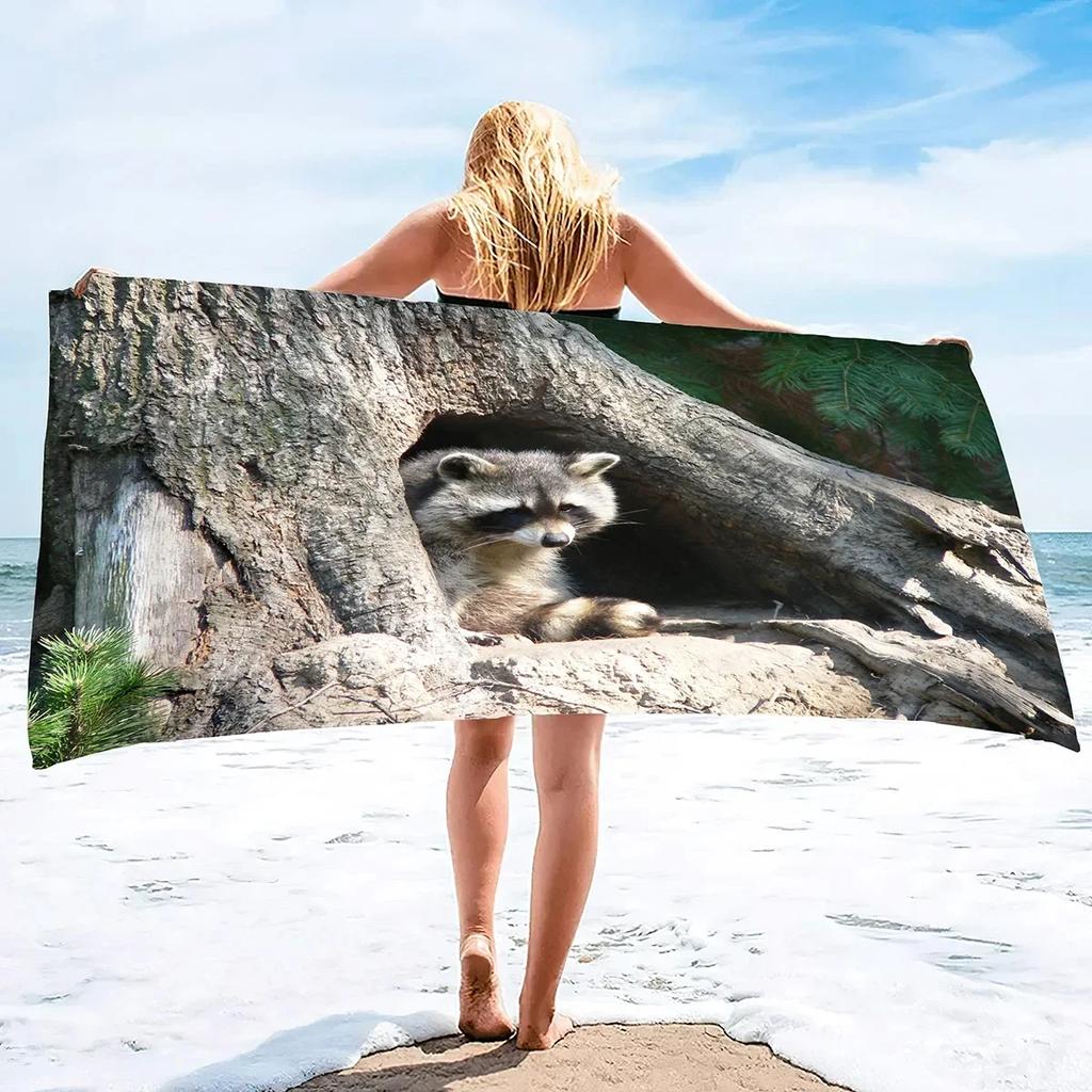Süßes Waschbär Strandtuch Sandfrei Wildtier Badetuch für Spa Pool Sport Reisen Camping Mikrofaser Schnelltrocknend Badeanzugabdeckung