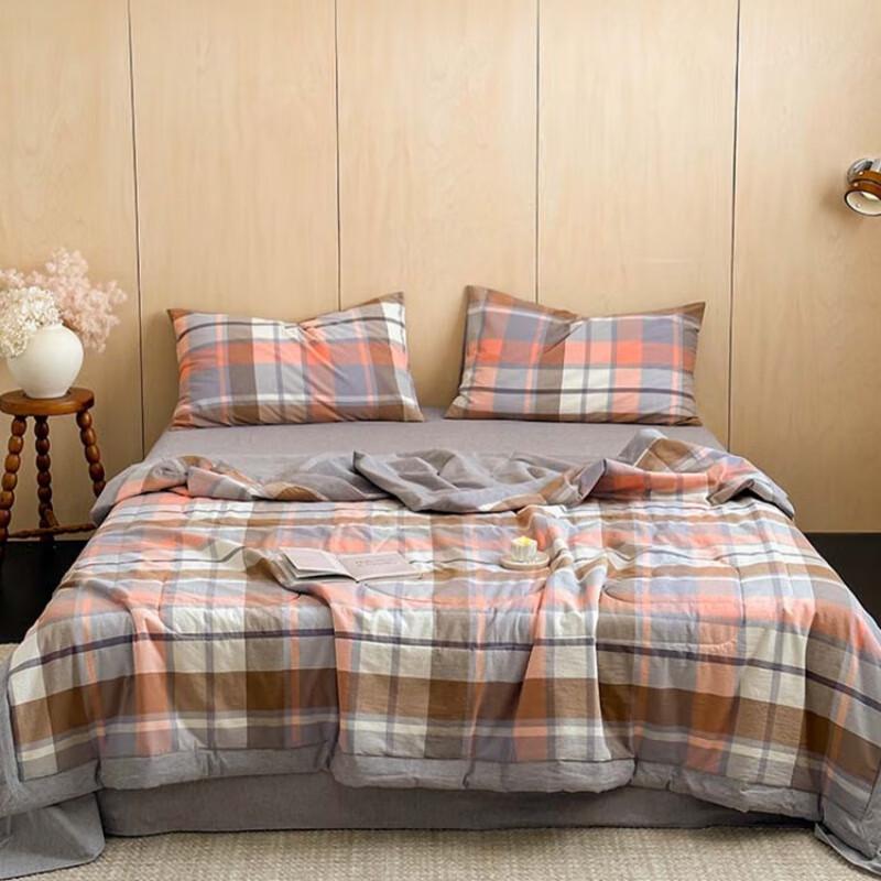 

Hongdou 100% Cotton Plaid Summer Air-Conditioning Quilt