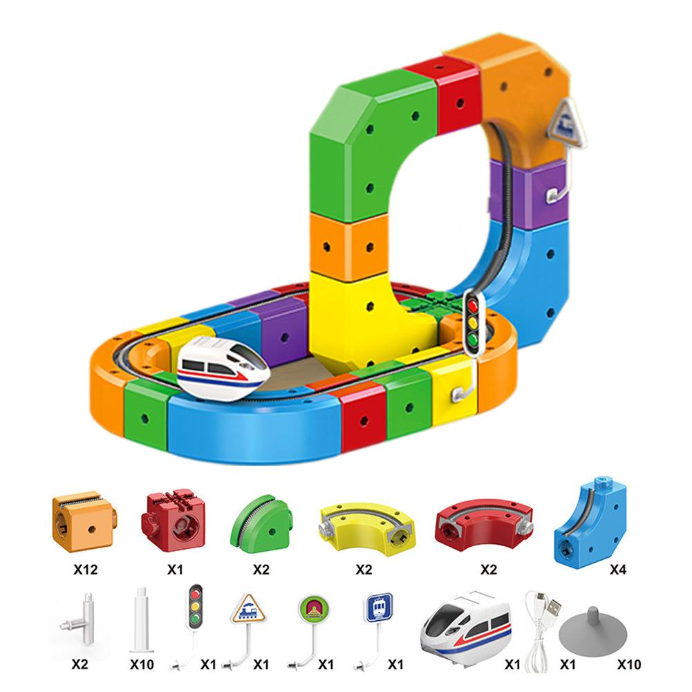 Cube DIY Assembly Rail Car Toys Kids Puzzle Electric Train Toys Intellectual Building Blocks Birthday Christmas Xmas Gift