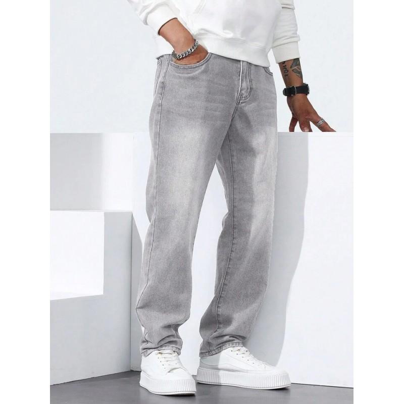 Mens Straight Fit Distressed Washed Denim