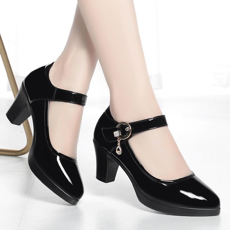 Fashion Thick Heel Platform Shoes Women Pumps 2024 Black Mary Janes Soft Leather High Heels Ladies Office Party Dress Shoes