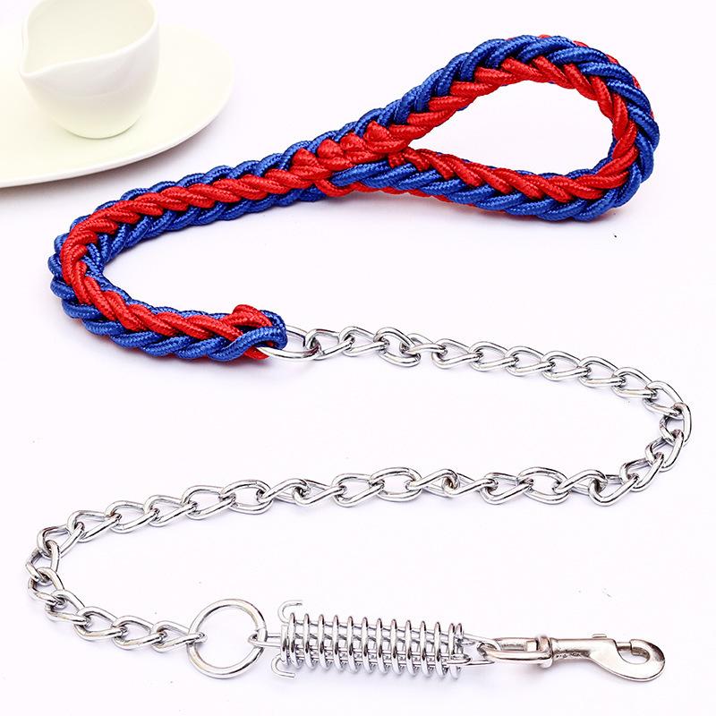 Large Dog Leash Dog Chain Anti-bite Punch Golden Retriever Alaska Collar Medium Large Dog Dog Leash Iron Chain