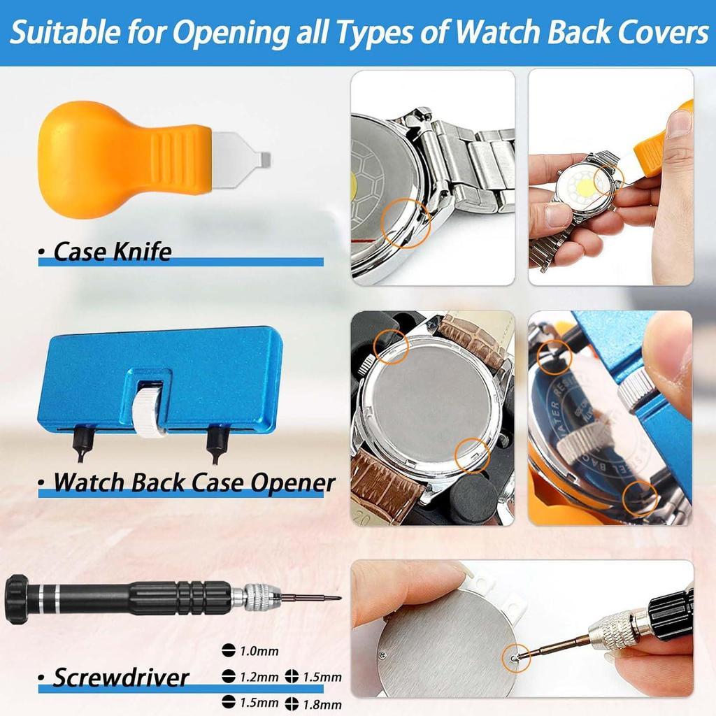 43-teiliges Uhrenreparaturset: Rückabdeckungspresse & Werkzeug zum Batteriewechsel