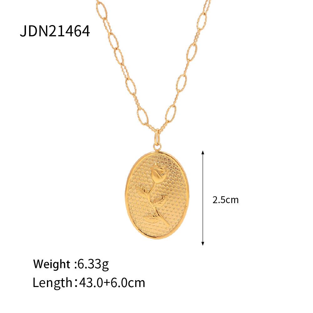 

18k Gold-Plated French Retro Oval Rose Pendant Necklace - Non-Fading Stainless Steel Jewelry