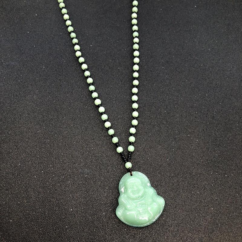 Retro eenvoudige imitatie jade lange ketting heren en dames veelzijdige trui ketting jadeiet kralen ketting hanger met sieraden