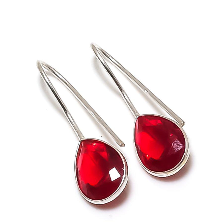 Natural Garnet Gemstone Handmade 925 Sterling Silver Jewelry Earring 1.22 AE-12591