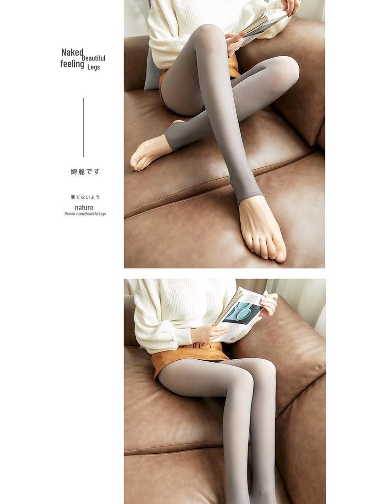 Stewardess Grey Sheer Plus Size Leggings with Faux See-Through Fleece-Lined Pantyhose for Autumn/Winter