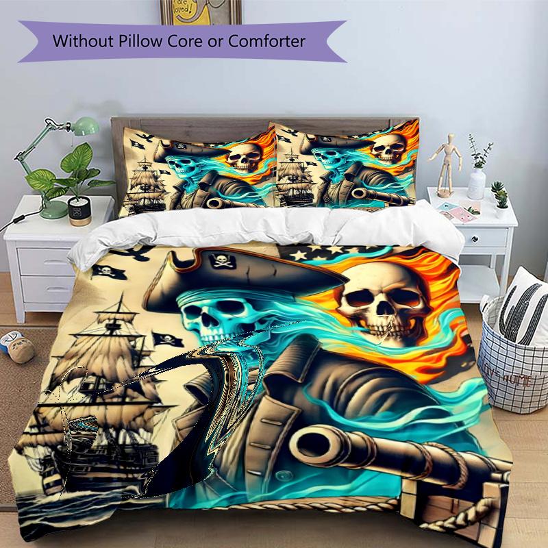 3pcs Duvet Cover Set (1*Duvet Cover + 2*Pillowcase, Without Core), Captain Jack Sparrow Print Bedding Set, Bedroom Decor, All‑Season, Gift