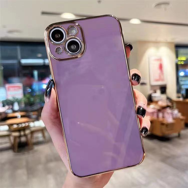 Applicable To Apple 15 Mobile Phone Case Fine Hole Straight Edge 6D Solid Color Electroplating IPhone 14 Full-pack Transparent Anti-fall 13 Soft Case