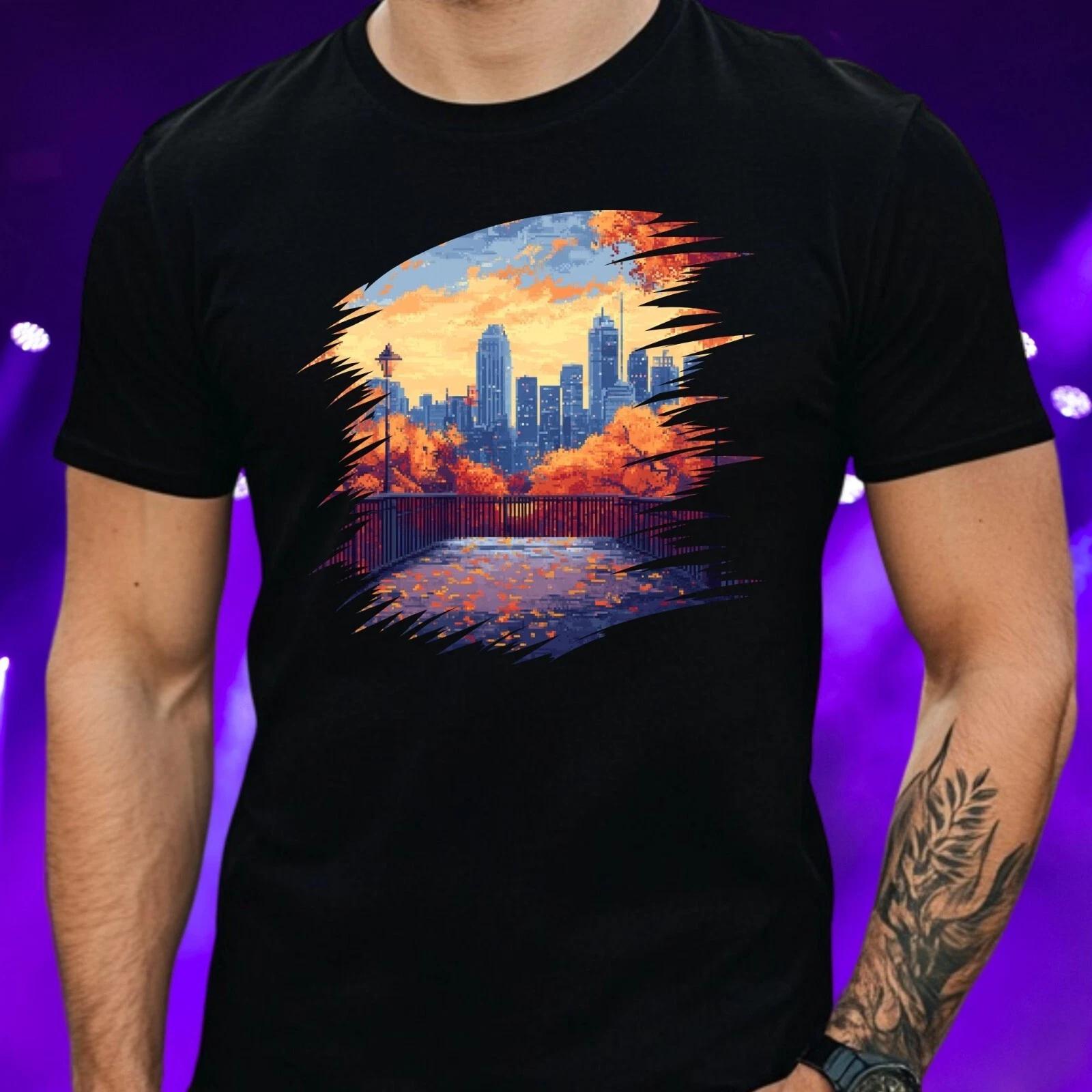 T-Shirt Herren Pixel Art Landschaft Motiv Baumwolle Größe S bis 5XL XXXXL