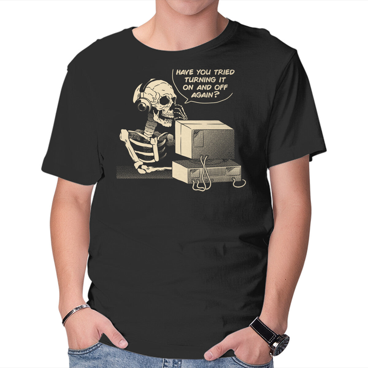 Unisex Crew Neck T-Shirt Skeleton IT Support Graphic Short Sleeve Casual Tee XL