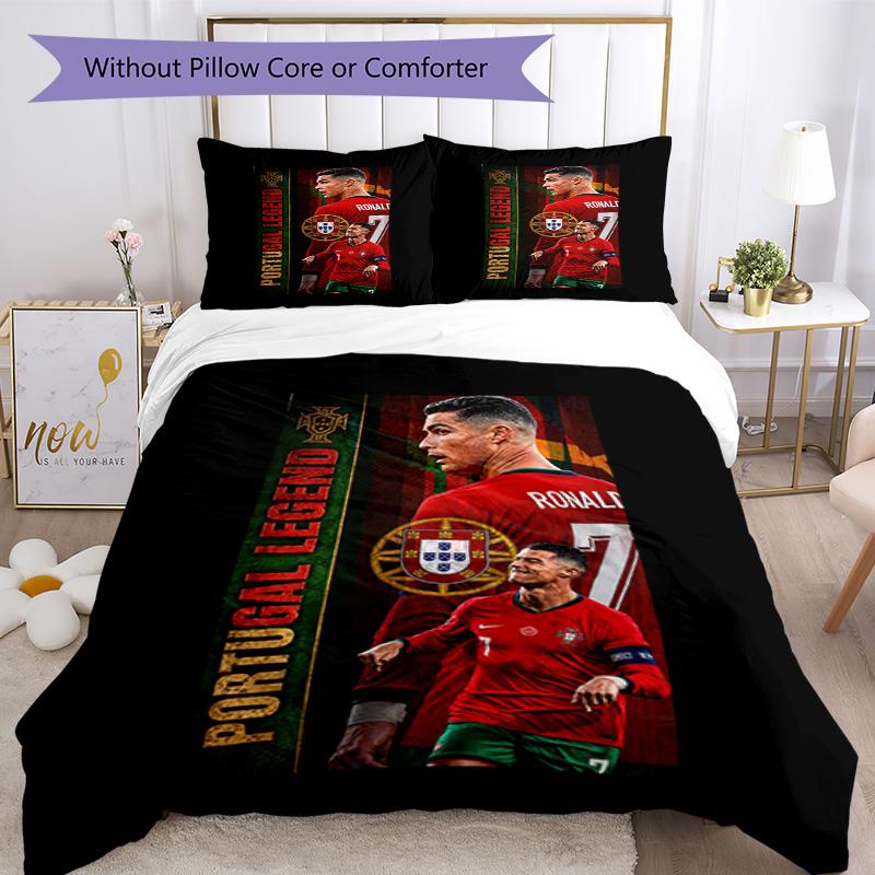 Cristiano Ronaldo Fans Bettwäsche-Set Atmungsaktiver Bettbezug mit Kissenbezügen Dekorative Bettwäsche für Schlafzimmer Heimdekoration Geburtstagsgeschenk