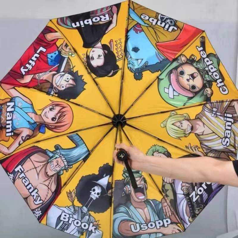 One Piece Collaboration Umbrella, Fully Automatic, Genuine, 70% Off Umbrellas, Cartoon Anime, Sunny and Rainy Weather Umbrella, Luffy, Zoro, Straw
