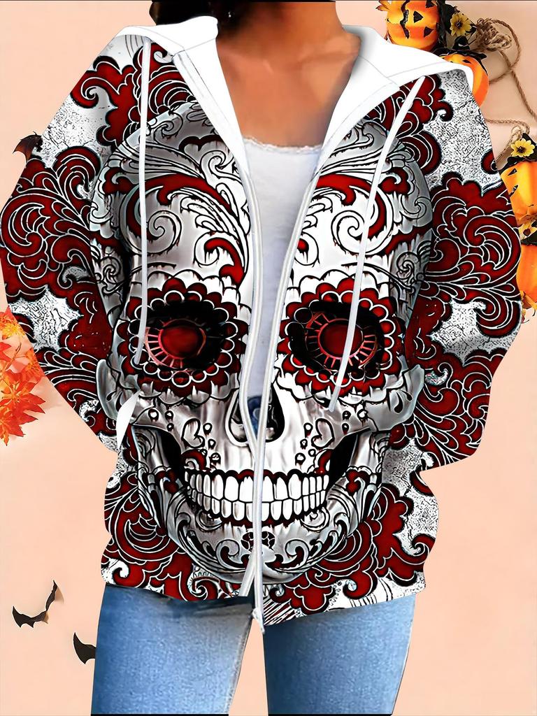 Cardigan à capuche imprimé 3D Halloween Grande taille Automne Hiver Rétro