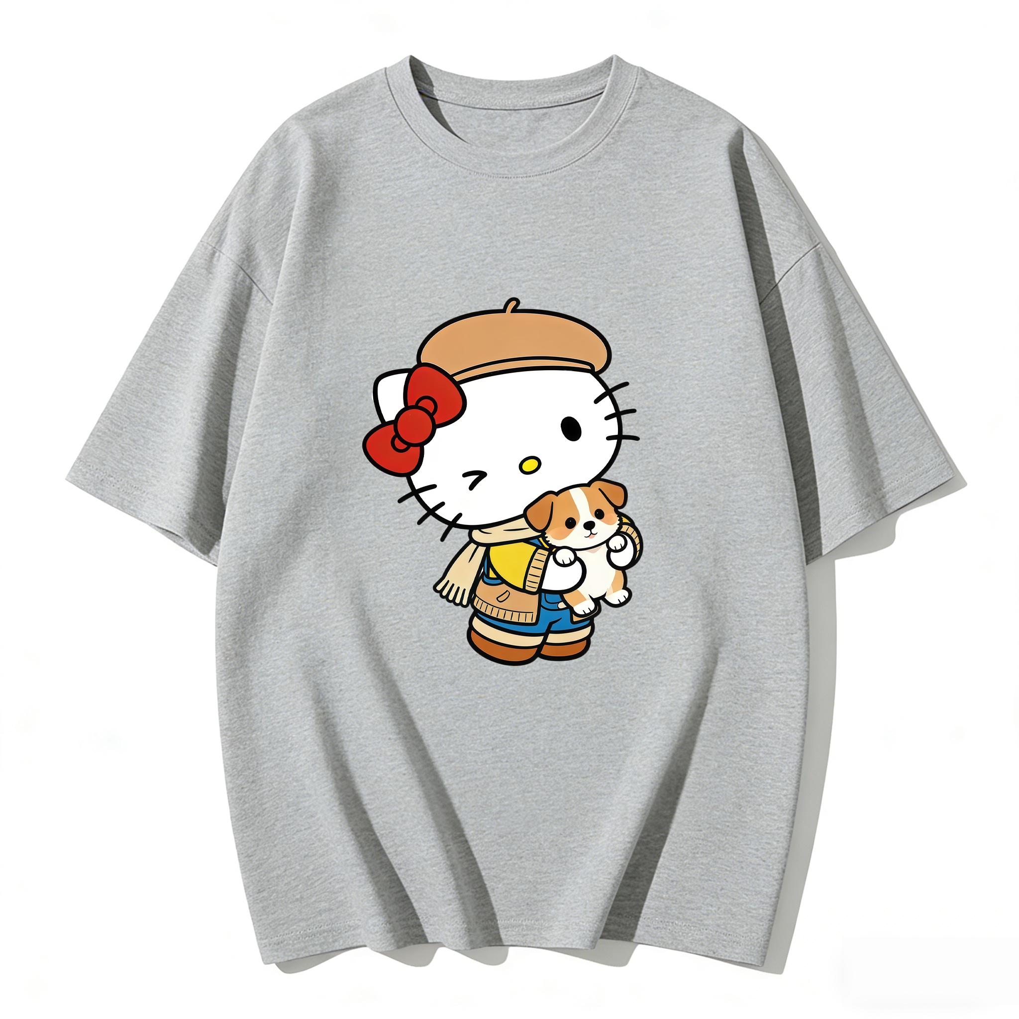 

2026 Summer Hello Kitty Cartoon Printed Short Sleeve Pure Cotton Tshirts Womens Family Matching Outfits Harajuku Y2k Tops Tee S