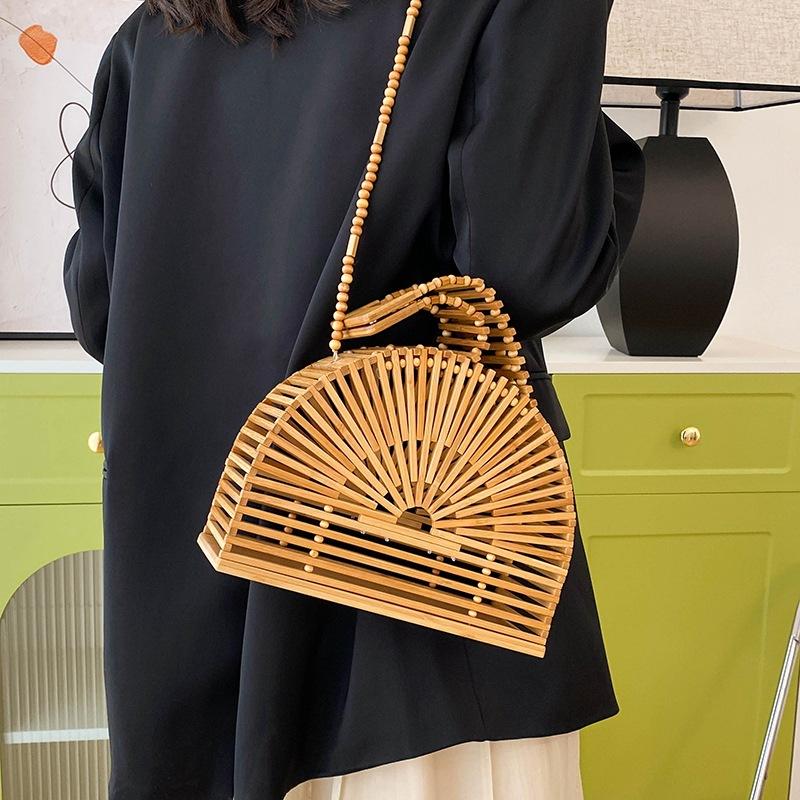 ins style retro bamboo woven small bag 2025 Mori girls fashion hollow shoulder bag ins crossbody beach bag tide