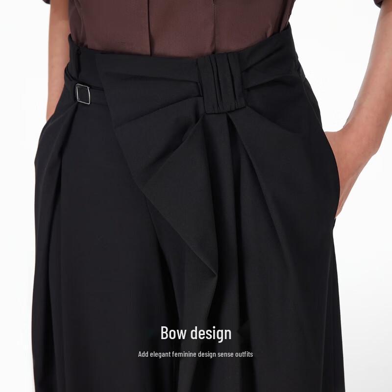 VEROMODA Women's Bowknot Pleated Wide-Leg Pants with Detachable Belt