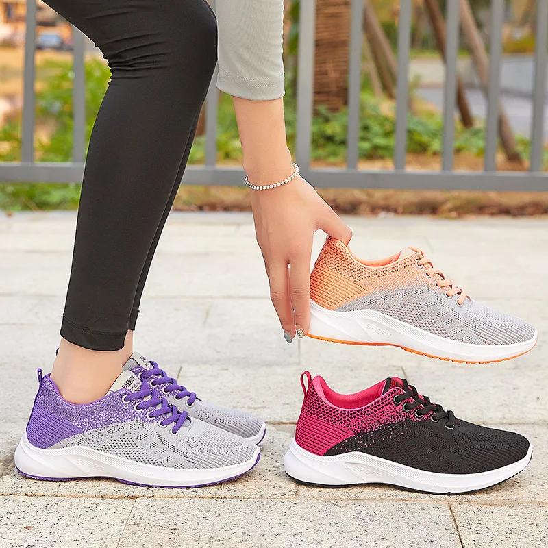 Fashion Shoes for Women Summer Mesh Casual Women Lace-up Lightweight Thick Sole Breathable Outdoor Sports Running Shoes for Women