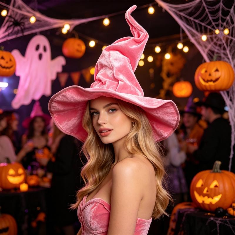 Costume Witch Hat for Halloween Event, Soft Fabric Wide Brims Dressing-Up Hat with Twist Crowns for Themed Performances