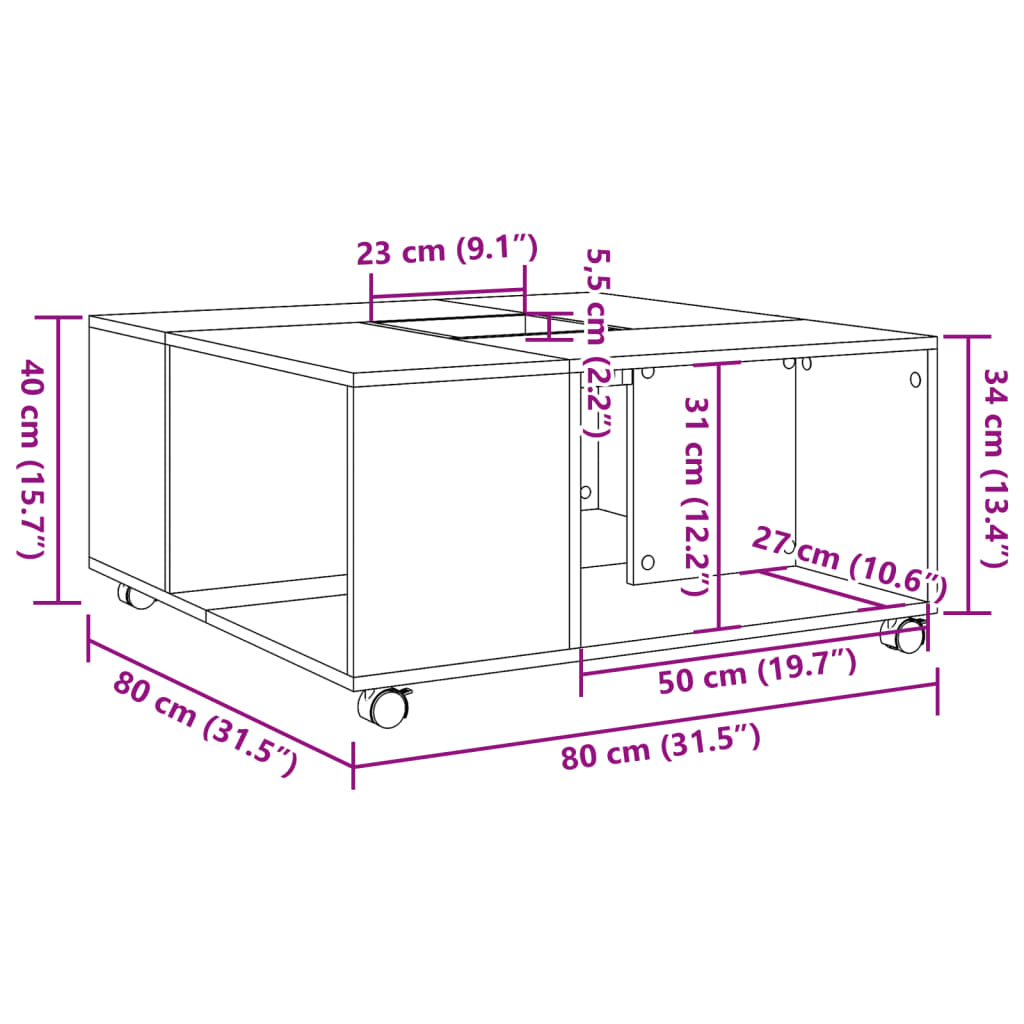  Coffee Table, Concrete Grey, 80x80x40 Cm
