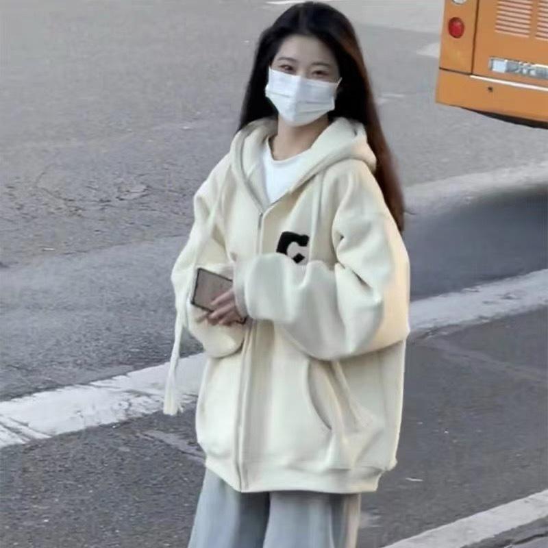 Pár Super Horká Meruňková Mikina Dámská Podzimní Novinka Zimní Volný Všestranný Top Ins Trendy Bunda s Kapucí