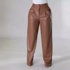 New Autumn Winter PU Women's Wide Leg Pocket Casual Leather Pants