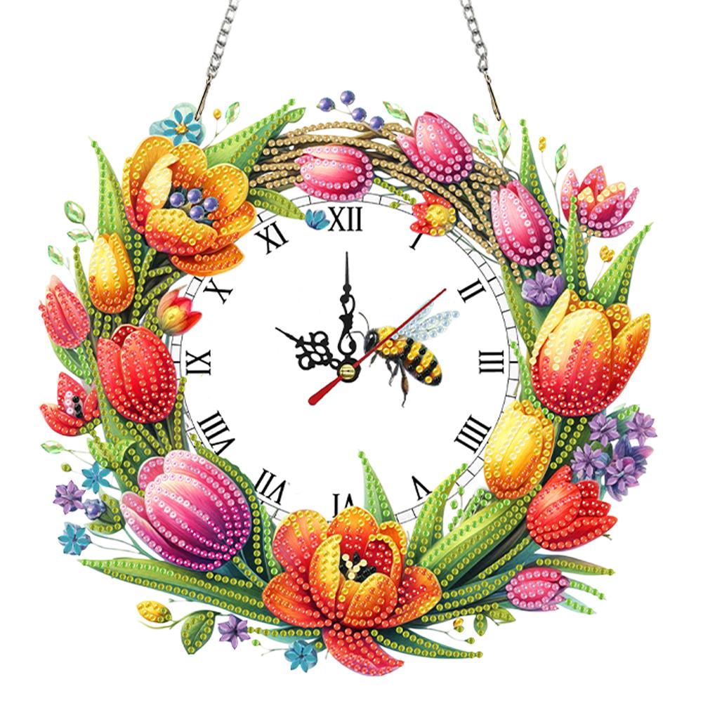 2D Flat DIY Special Shape Rhinestone Diamond Art Clock Wall Pendants Diamond Clock Art Pendant DIY Home Decor Hanging Charm