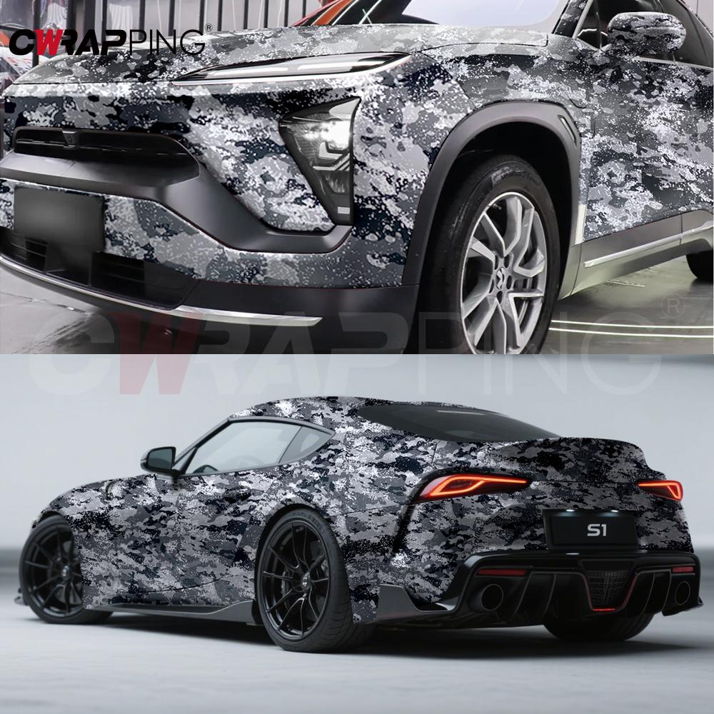 Black and Gray Digital Camouflage Wrap Vinyl Car Livery Vehicle Decoration Supplies Car Wrapping Film Motorcycle Vinyls Covering