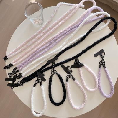 Colorful Crossbody Plush Wrist Strap Phone Charm Autumn Pink Plush Crossbody Long Strap Durable