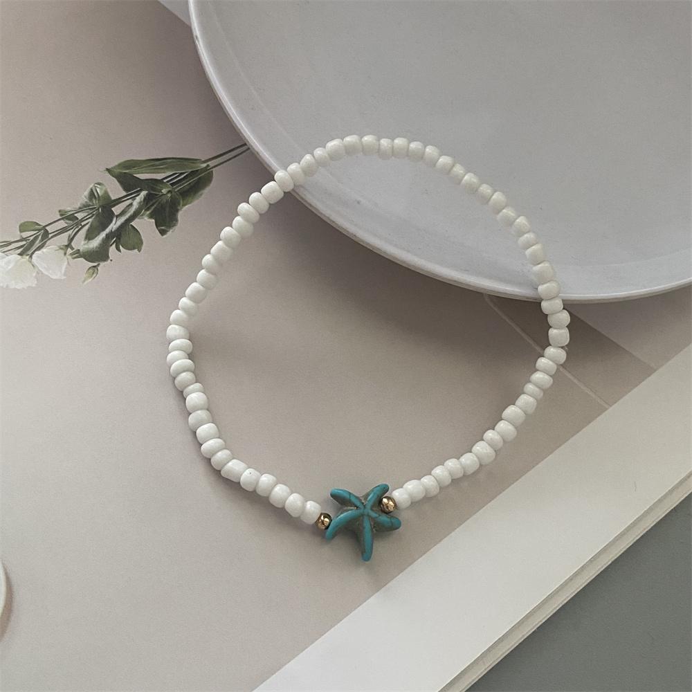 1 PC Starfish Anklet Rice Beads Handmade White Foot Bracelet Jewelry Gift for Friend Summer Gift Foot Bracelet