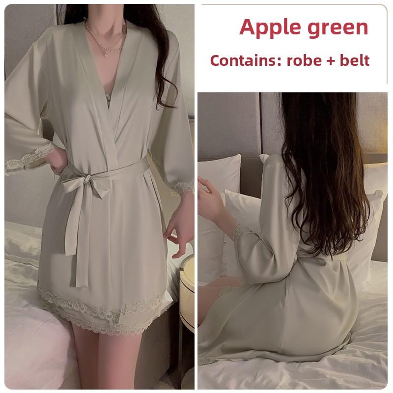 

Сексуальна спокуса з відкритою спиною Великий розмір піжама з крижаного шовку плюс нагрудні подушечки збірка підтяжки нічна сорочка халат домашній одяг one size