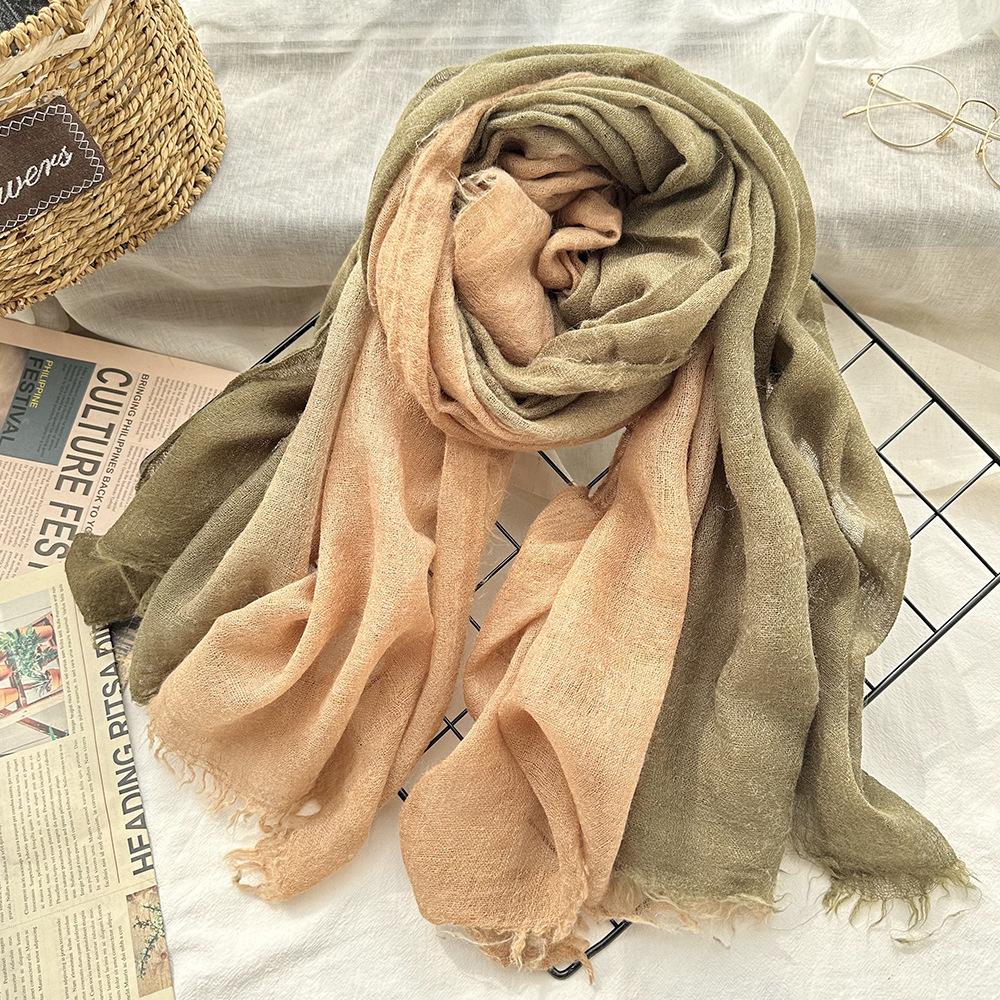 Wool scarf new solid color handmade hanging dye women's gradual change of color soft high-end silk scarf travel photography with shawl