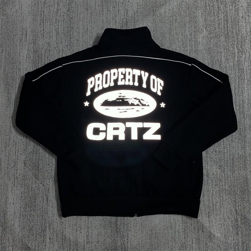 Mens Casual Stand Collar Zip Jacket Set Hip Hop Style Printed Loose Fit Teens