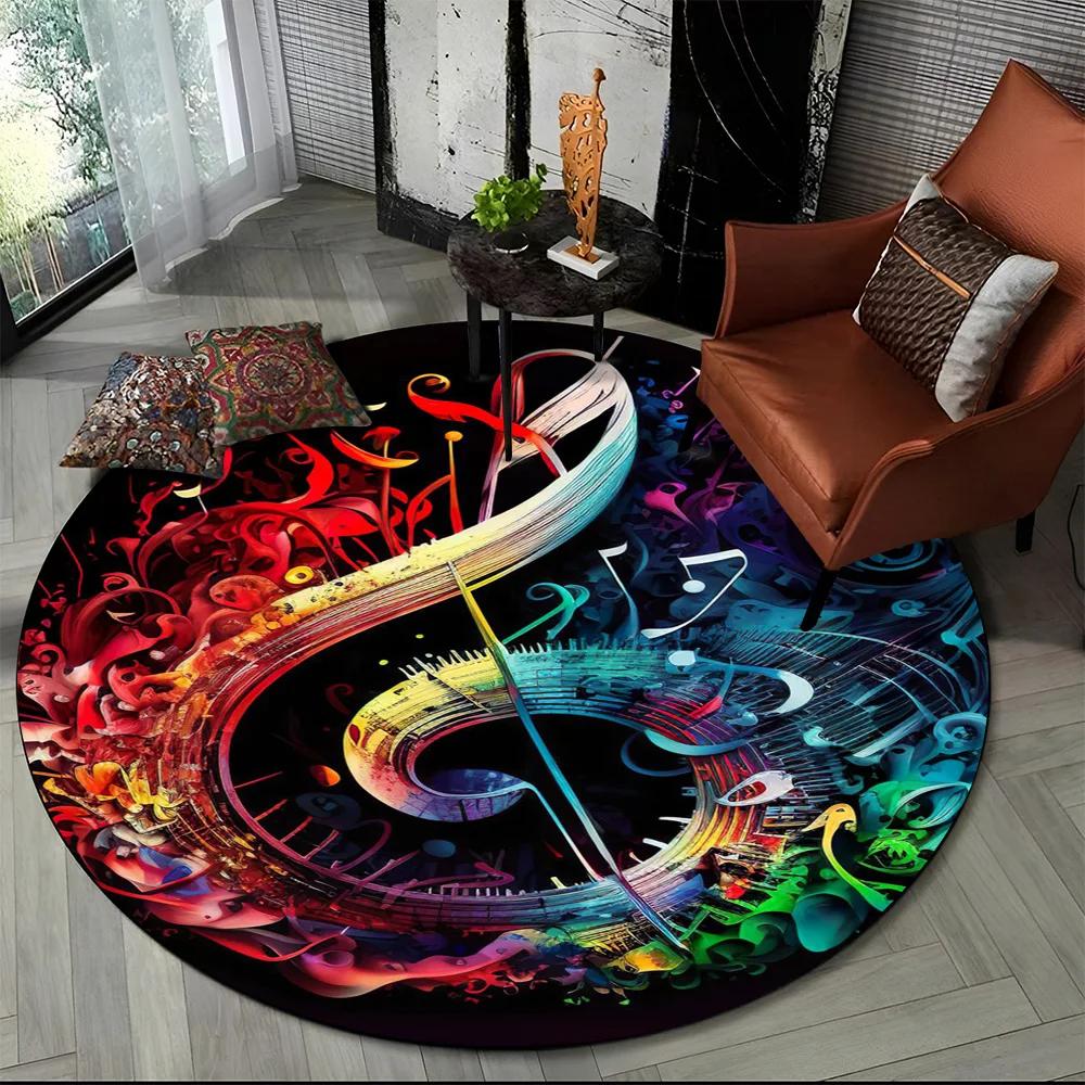 Colorful Musical Note Music Score Cartoon Round Carpet Rug for Living Room Bedroom Kids Playroom Decor,Pet Area Rug Non-slip Mat