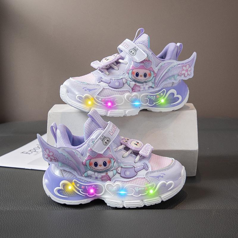 Labubu Mädchen Leuchtende Mesh Laufschuhe - Herbst 2025: Atmungsaktiv, Weiche Sohle, Lederoberfläche Sportsneaker