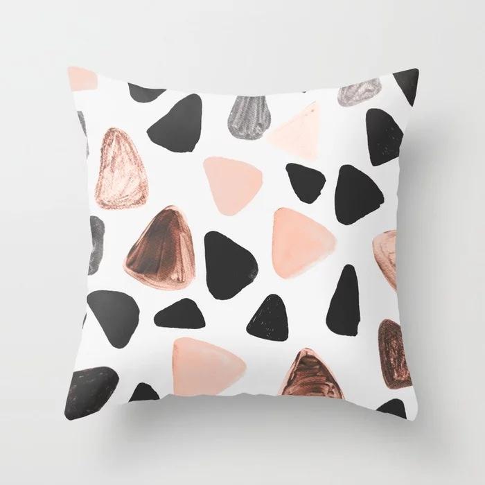 Nordic Ins Style Pink Geometric Pattern Ultra-short Velvet Pillowcase Cushion Pillowcase Pillowcase