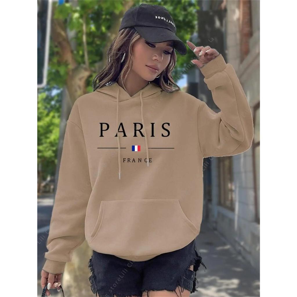 PARIS Graphic Letter Hoodies Women's Hooded Sweatshirt Pullover Top Aesthetic Y2K Street Sport Clothing Woman Hoodie PINK BLACK